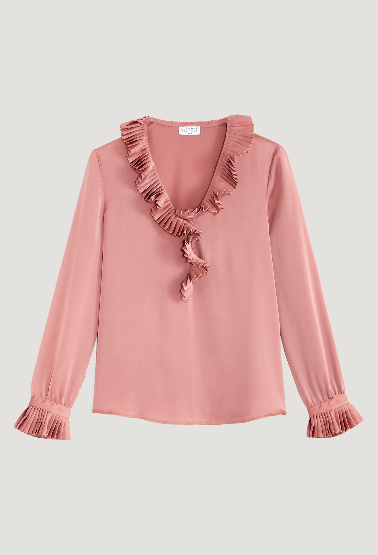 Blouse with ruffled neckline