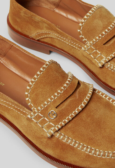Mules suède monogramme doré