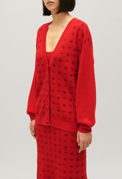 Cardigan jacquard rouge