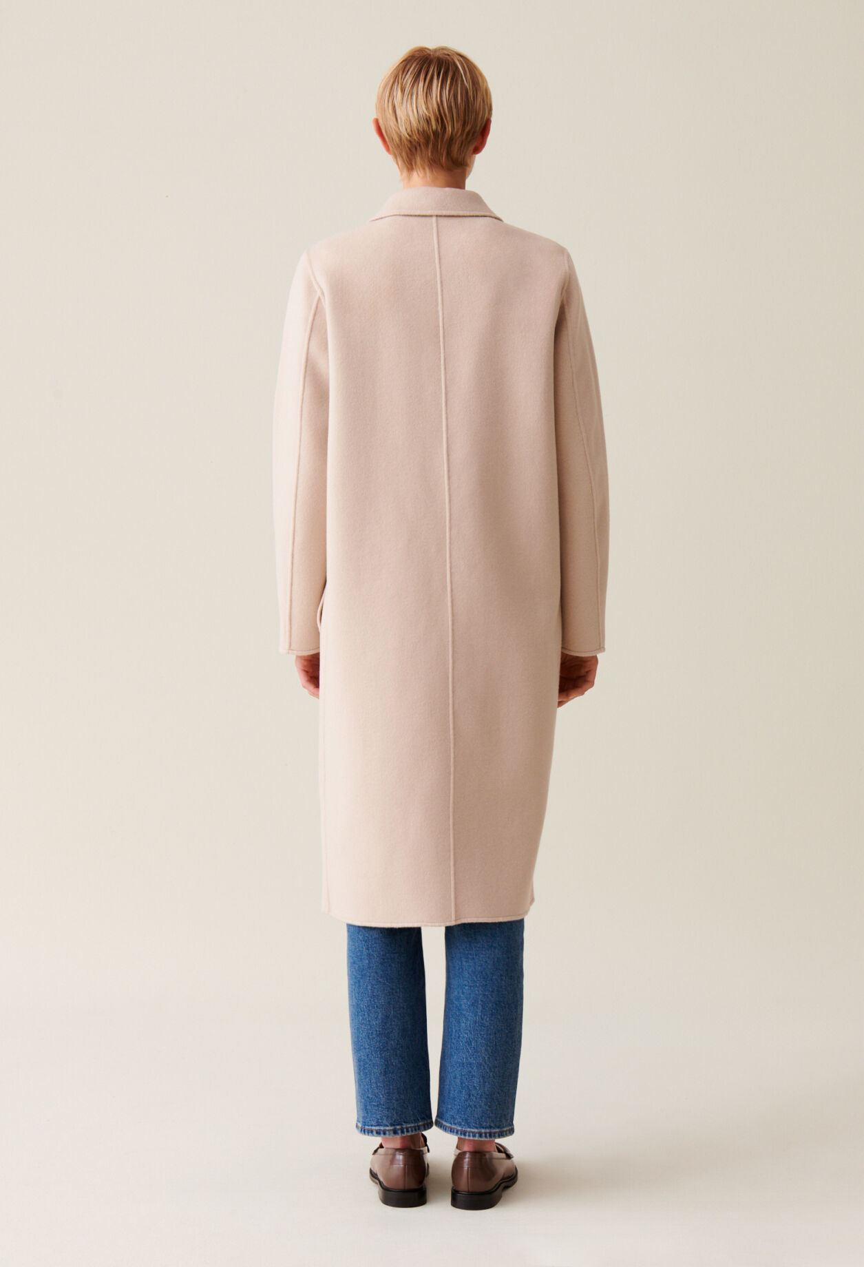 Manteau mi-long laine mélangée beige 