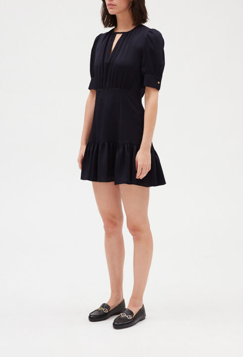 Kurzes Kleid mit Volants, marineblau