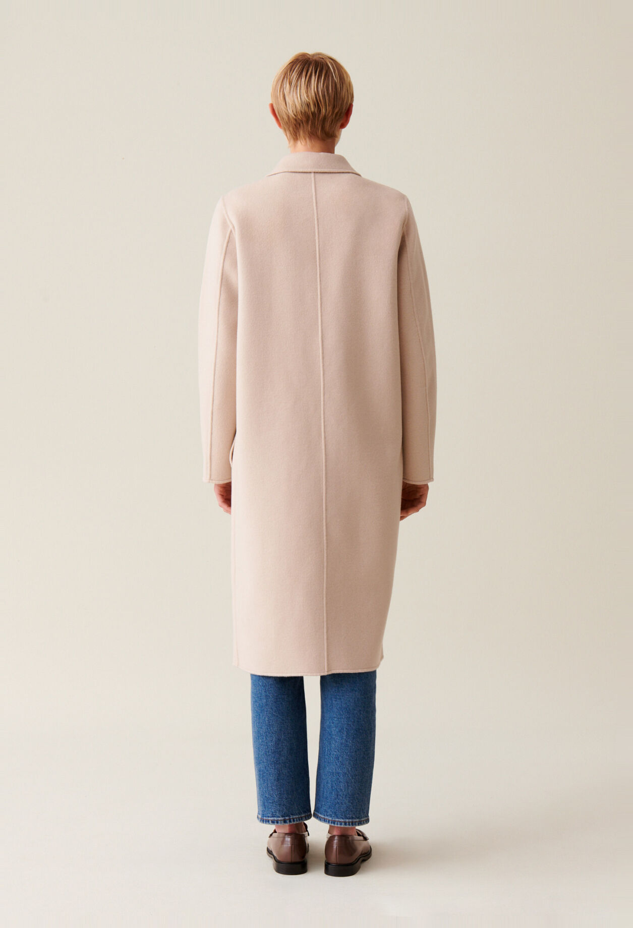 Mid-length beige wool blend coat 