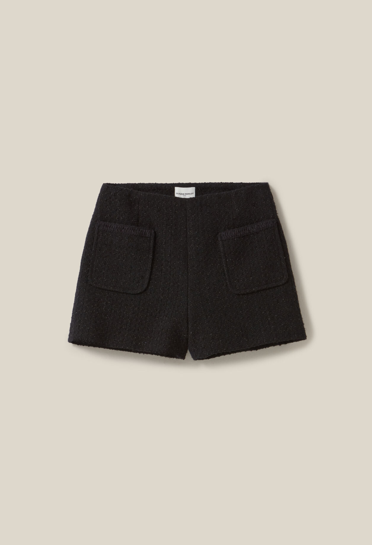 Short tweed noir droit
