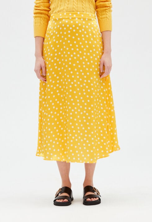 Yellow mid-length silk skirt