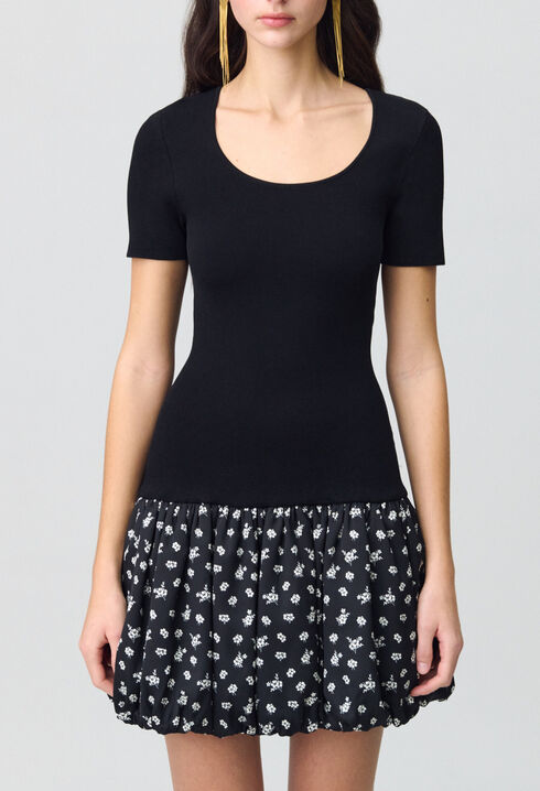 Robe courte boule &agrave; fleurs