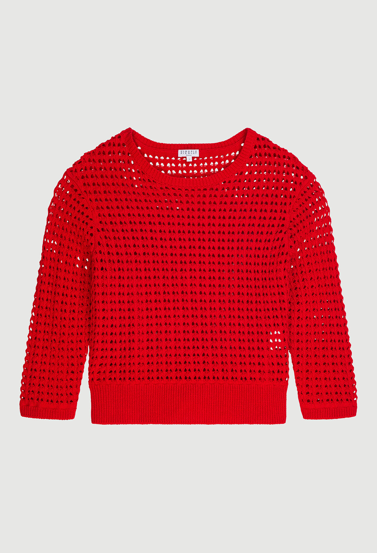 Red openwork sweater