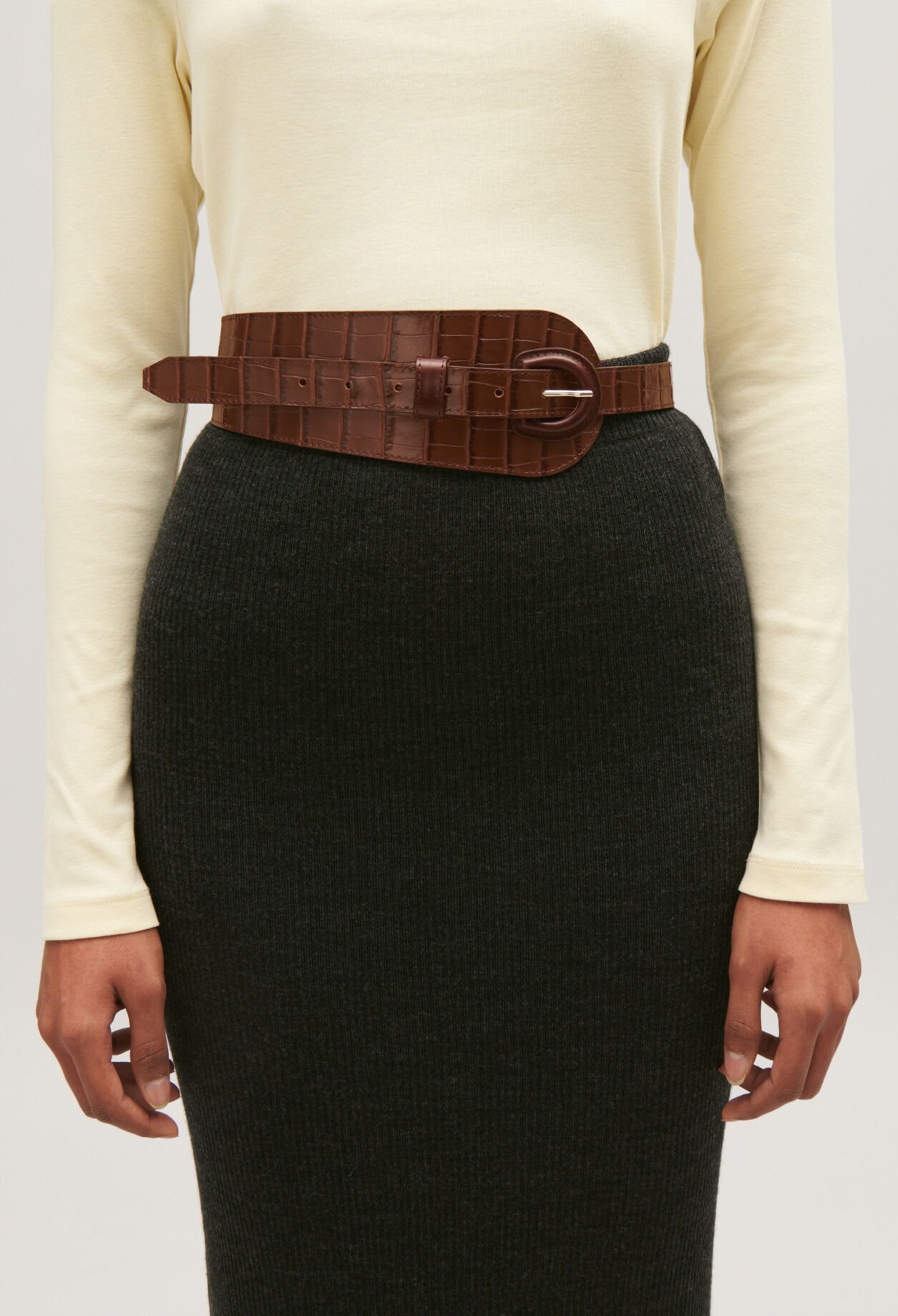 Brown embossed leather belt