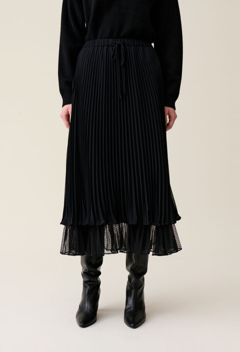 Jupe midi fluide pliss&eacute;e noire