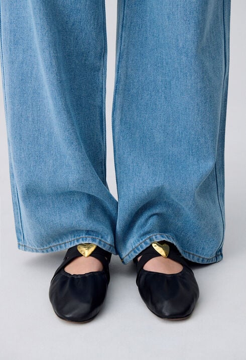 Ballerines cuir cœur doré