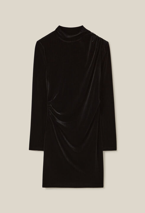 Fitted black velvet mini dress
