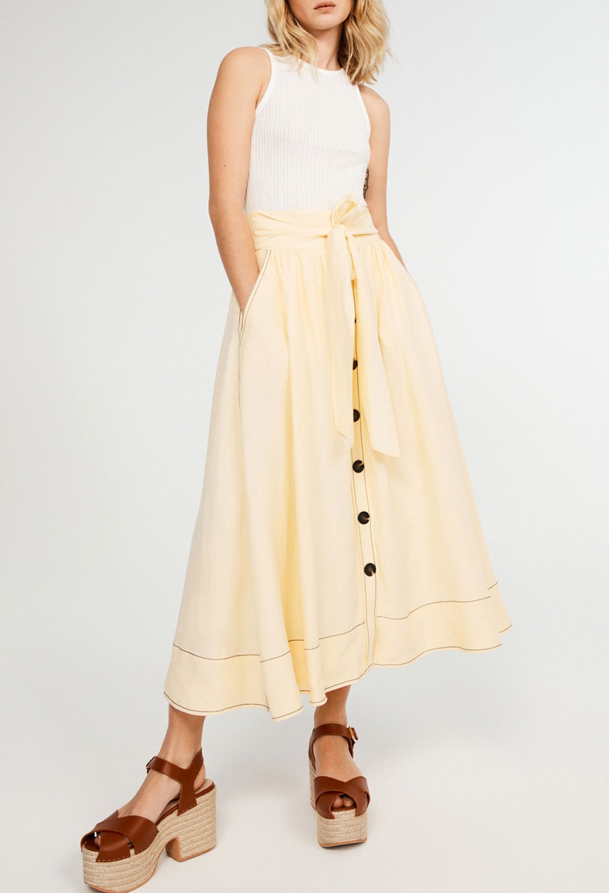 Button up skirt long shop