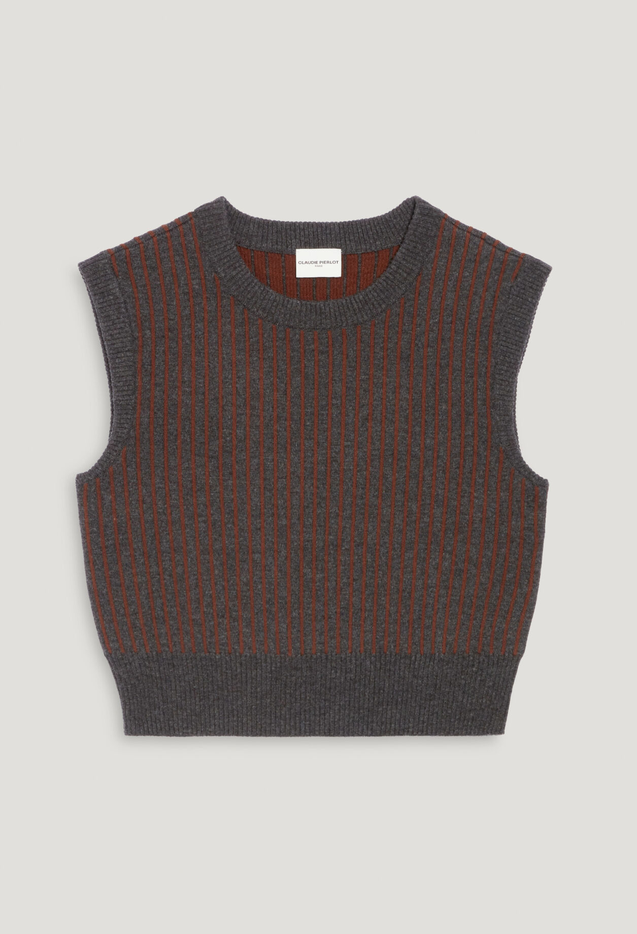 Gestreifter Strickpullover ohne Ärmel