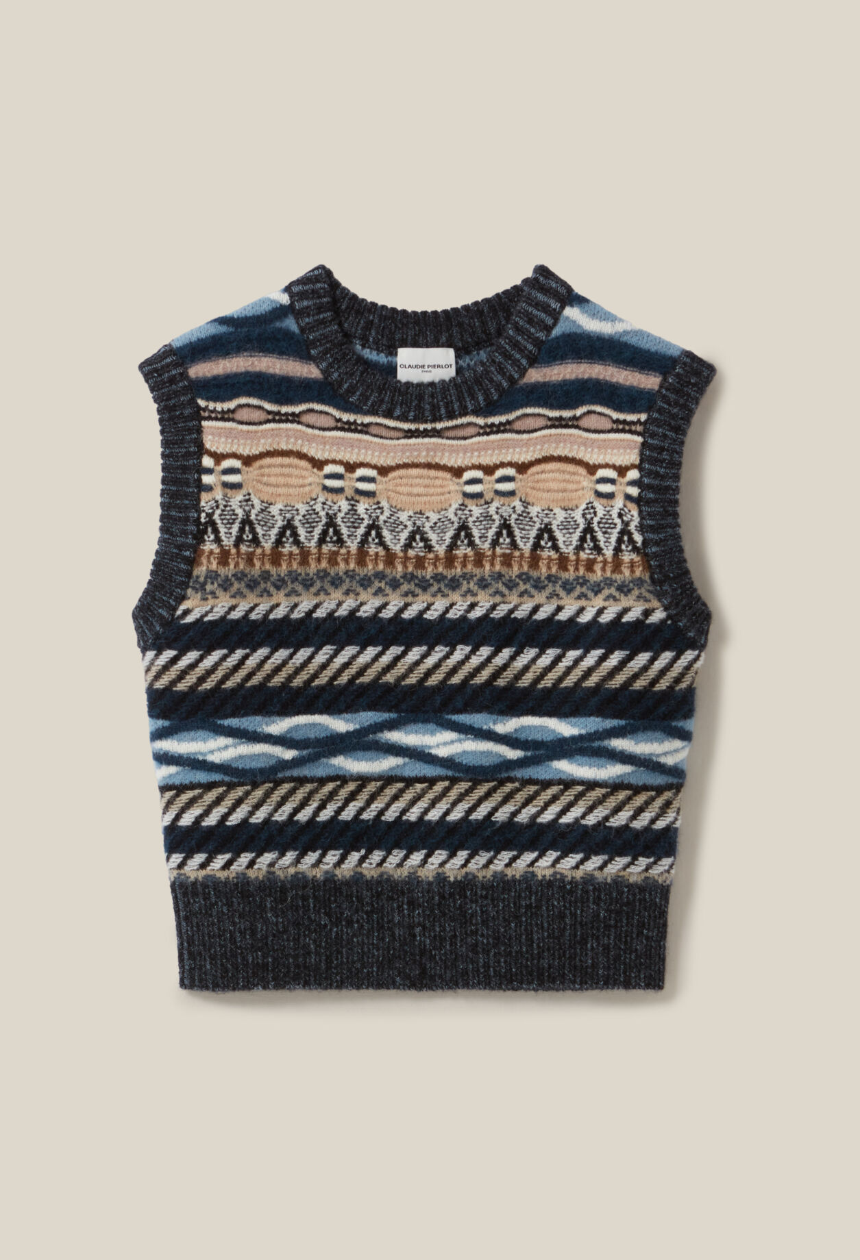 Pull sans manches rayures à motifs