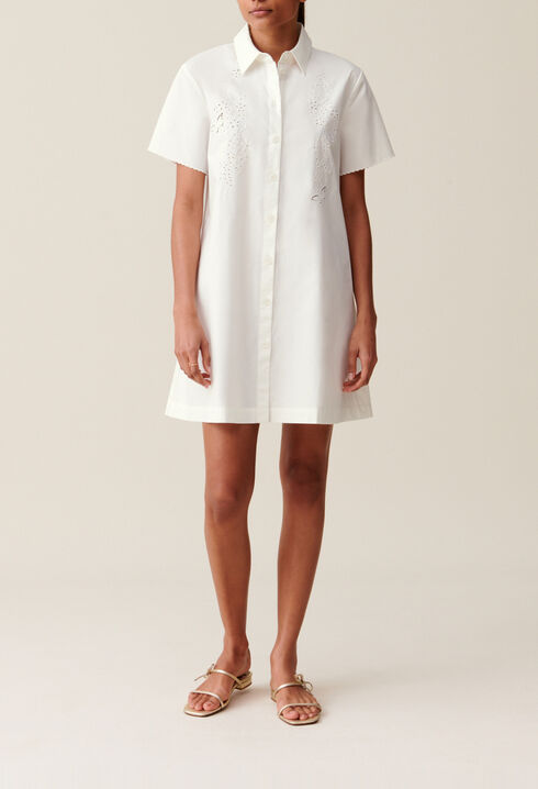 Robe chemise courte brod&eacute;e