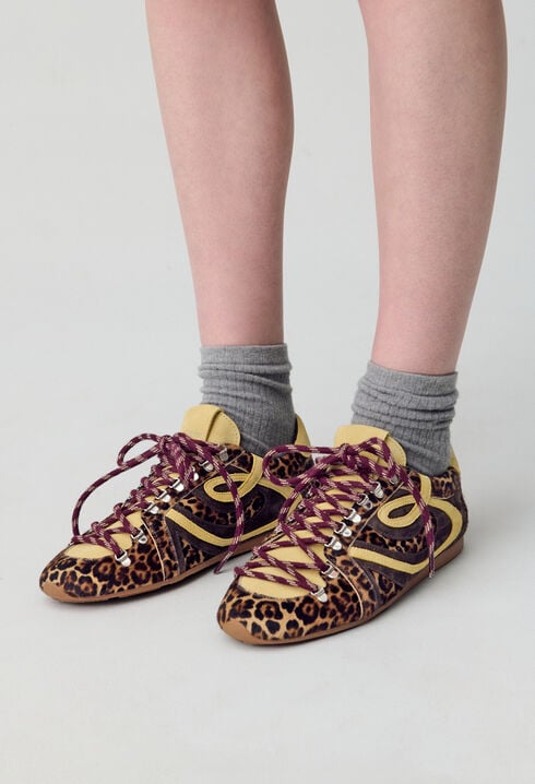 Leopard-Muster Leder-Sneaker