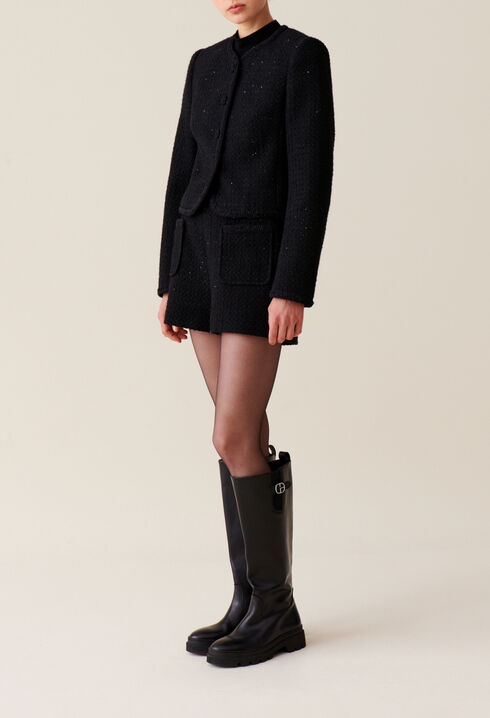 Schwarze Tweedjacke gerade
