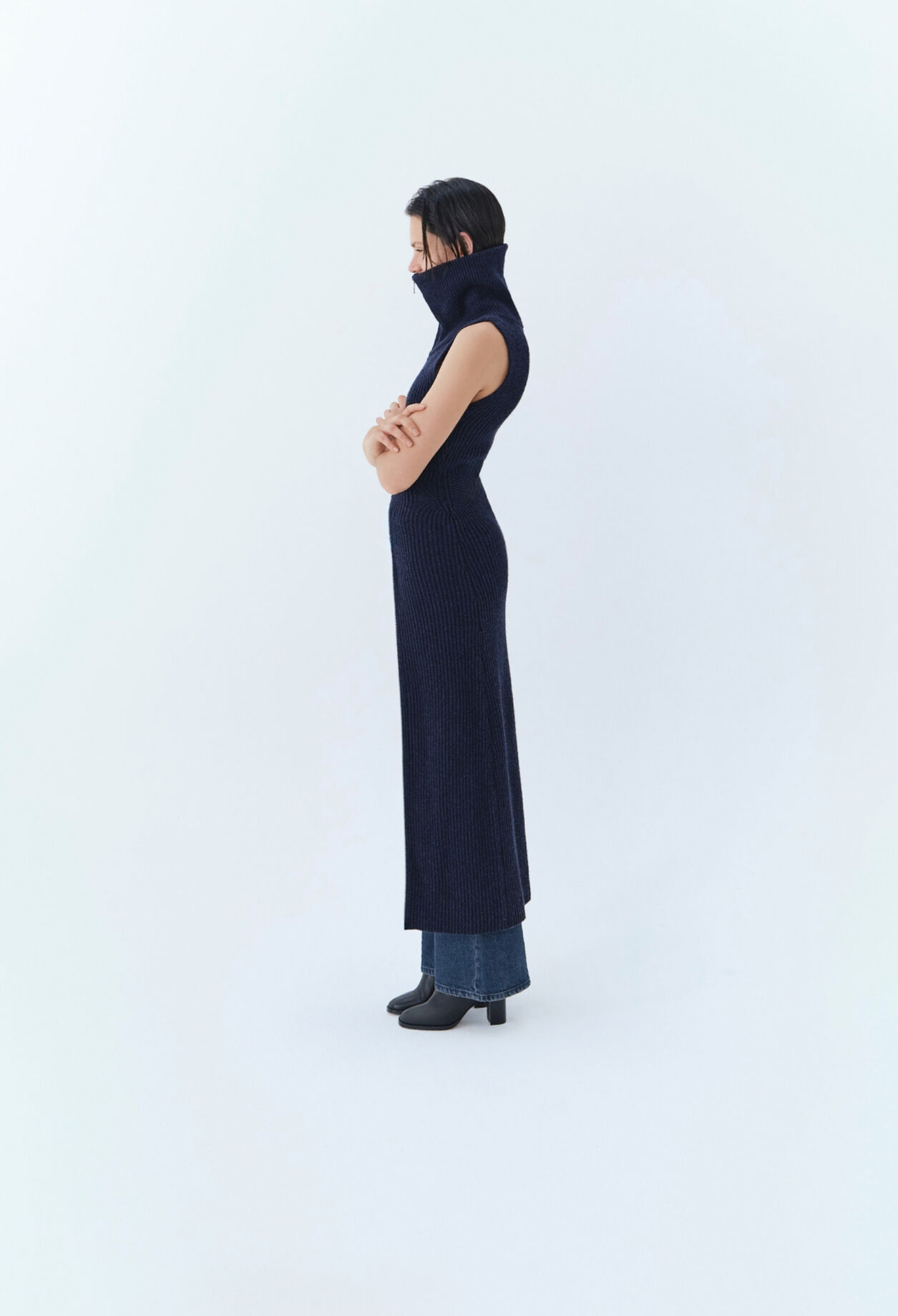 Robe maille zippée col montant