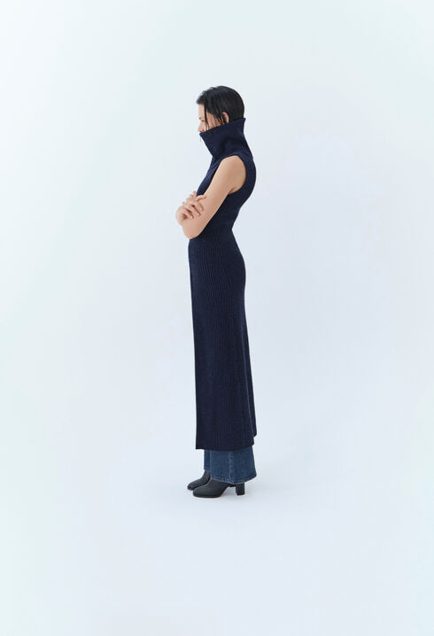 Robe maille zippée col montant