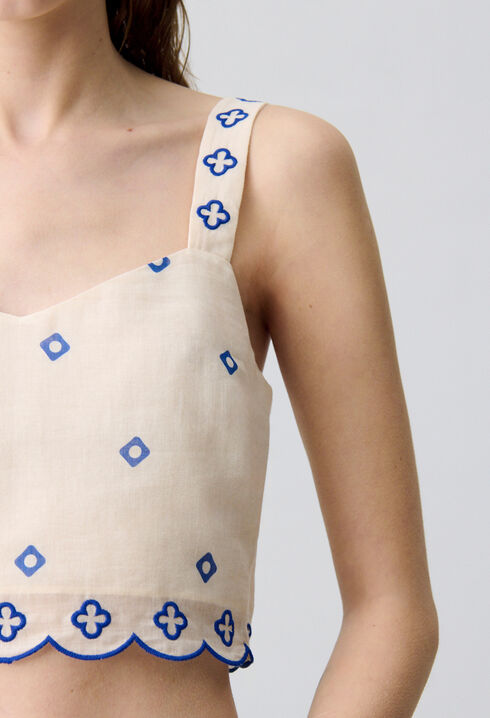 Embroidered Strap Top