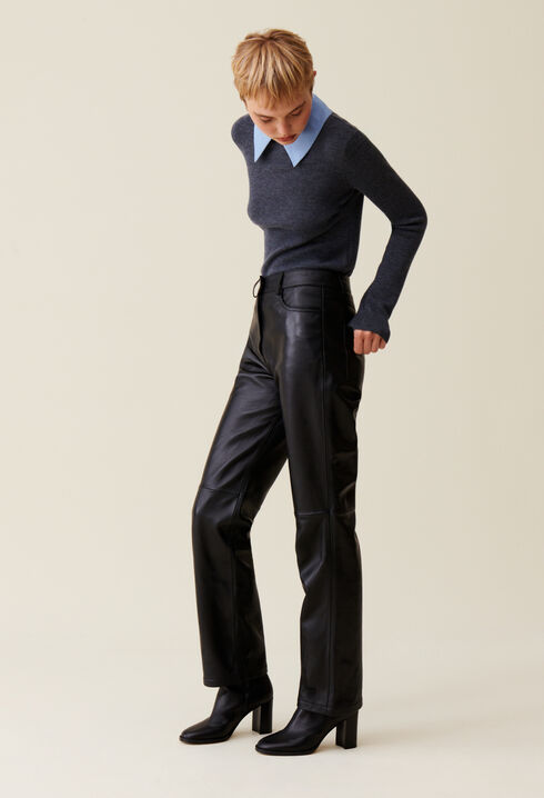 Pantalon droit cuir