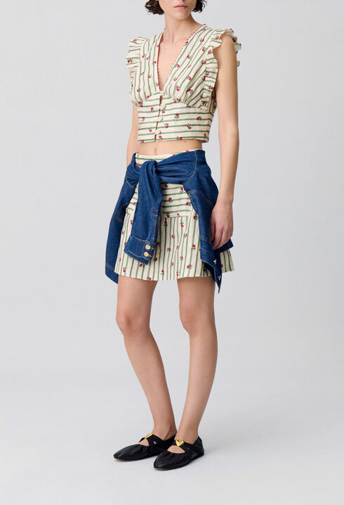 Printed Ruffle Trim Top