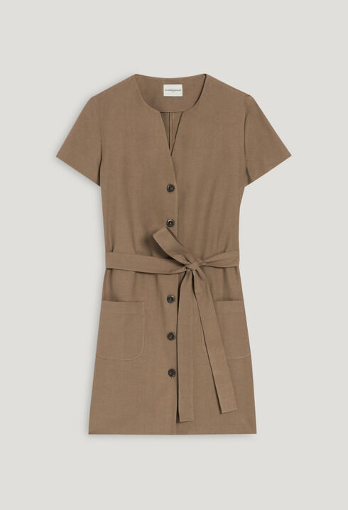 Short brown button-up dress