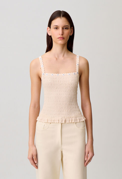 Top fleurs broderies