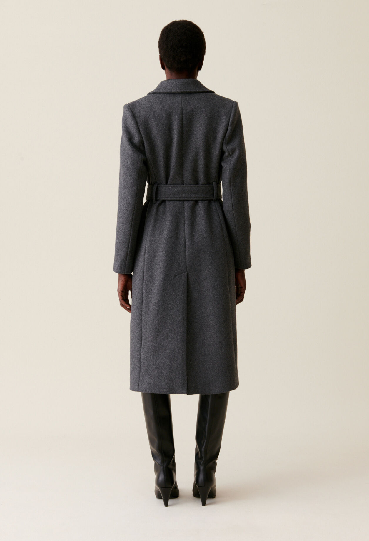 Long grey belted coat