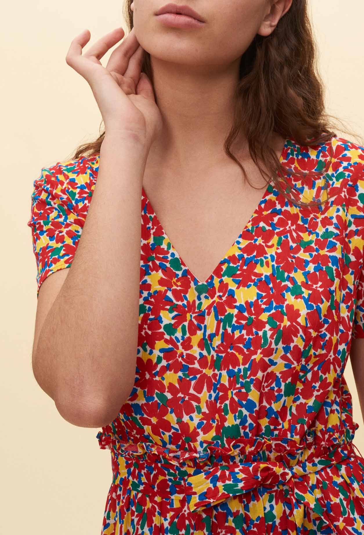 Robe fleurie à fronces