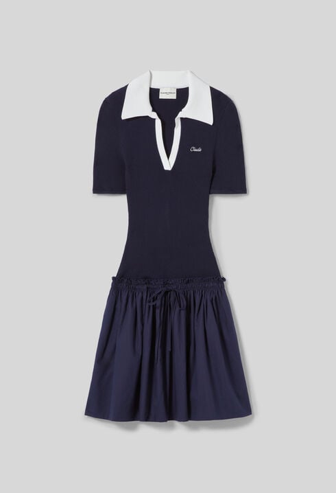 Strickkleid im Materialmix