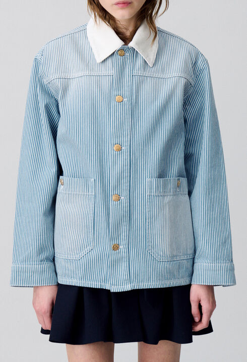 Veste denim gabardine &agrave; rayures