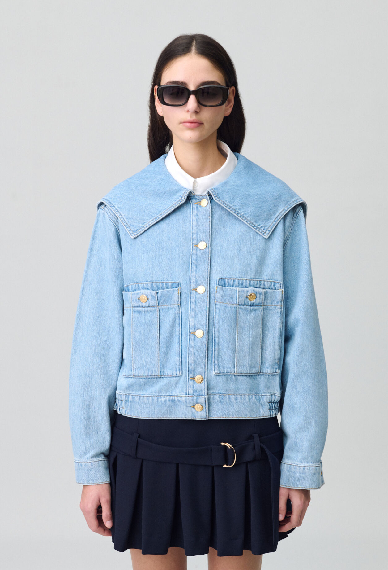 Veste jean denim col large