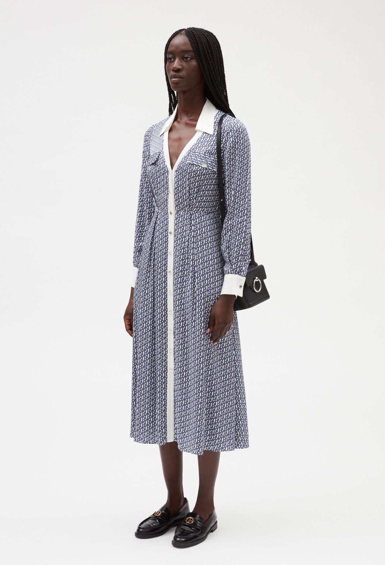 Robe midi monogramme bleue