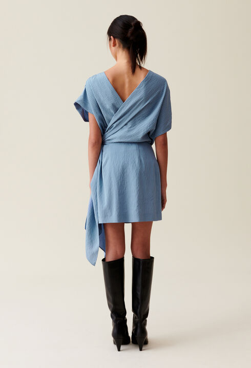 Kurzes Wickelkleid Blau Streifen