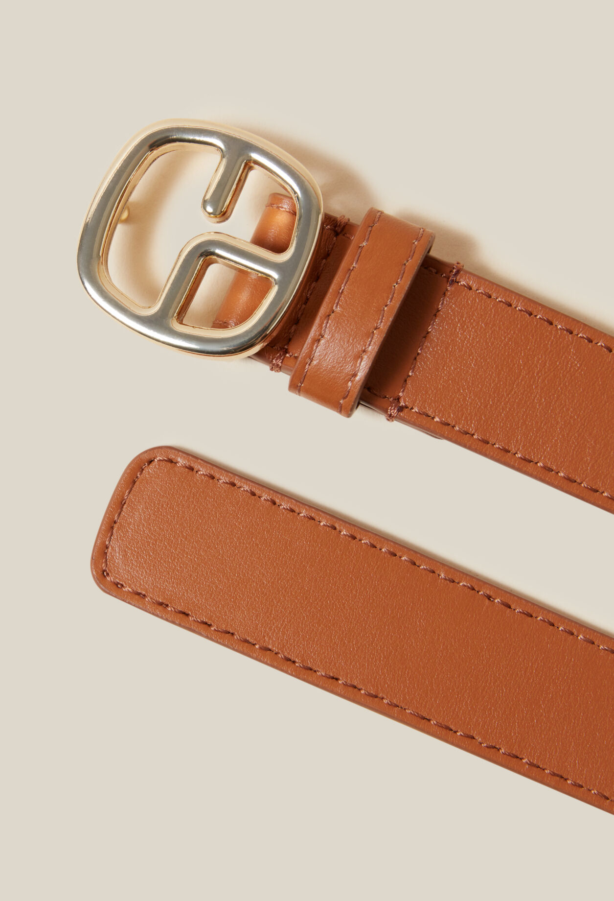 Brown leather monogram belt