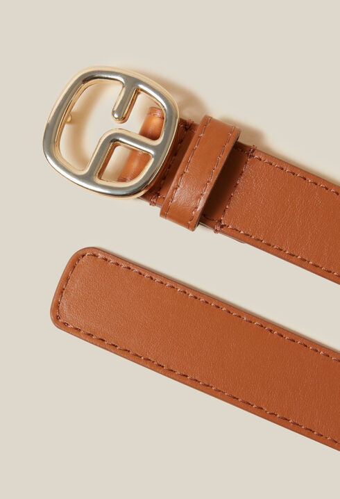 Brown leather monogram belt