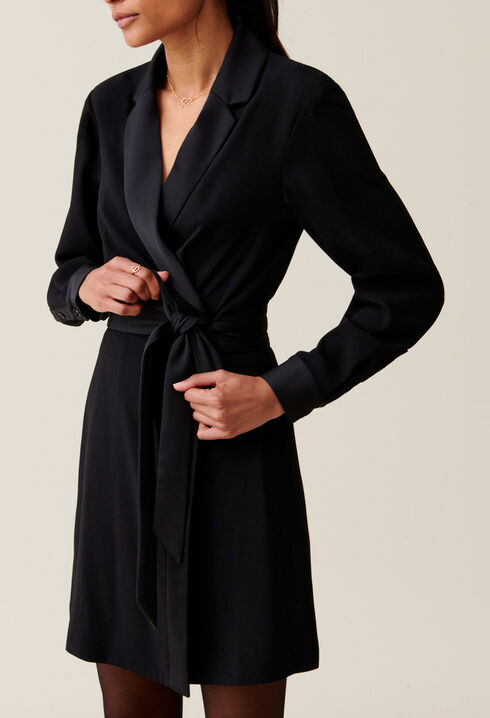 Wrap Dress with Lapel Collar