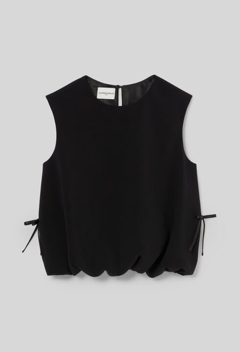 Round neck blouson top satin bows