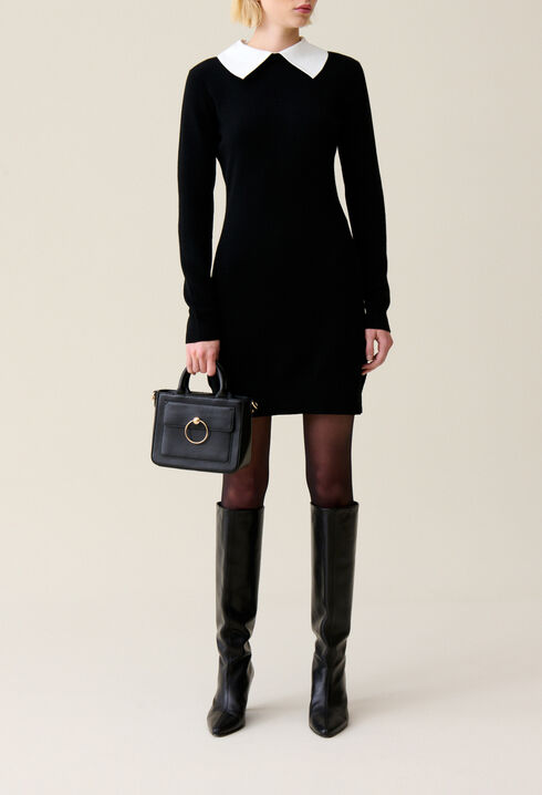 Black knit dress removable collar