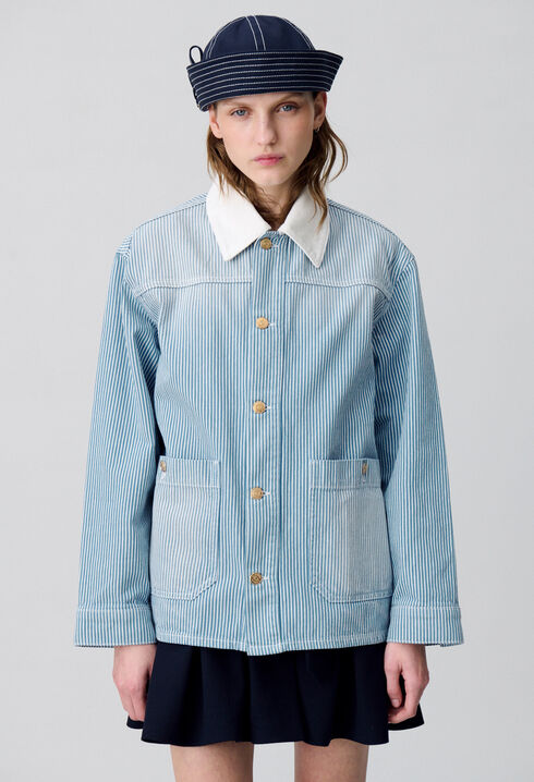 Gestreifte Gabardine-Denim-Jacke