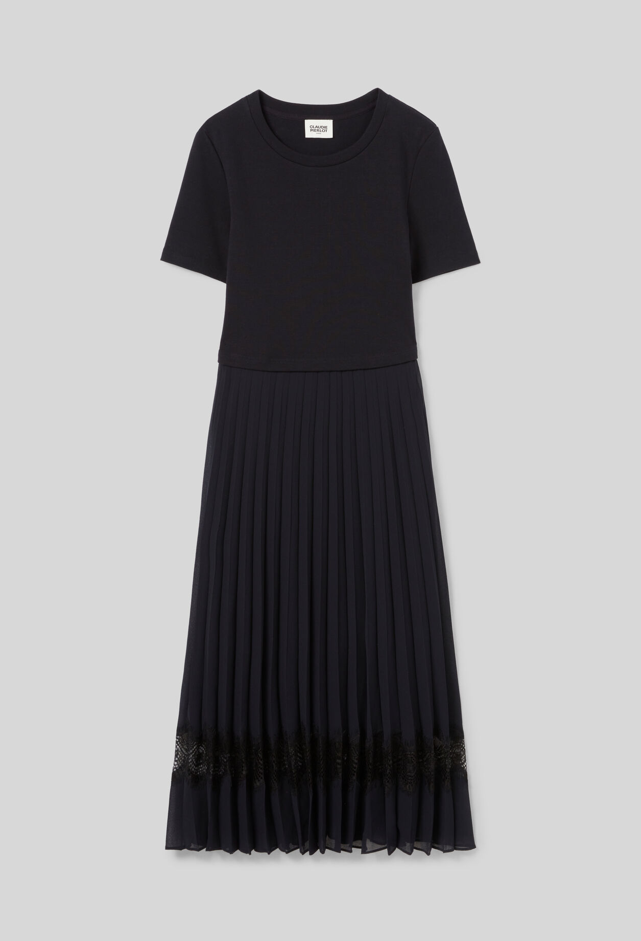 Robe midi bi-matière noire et marine 