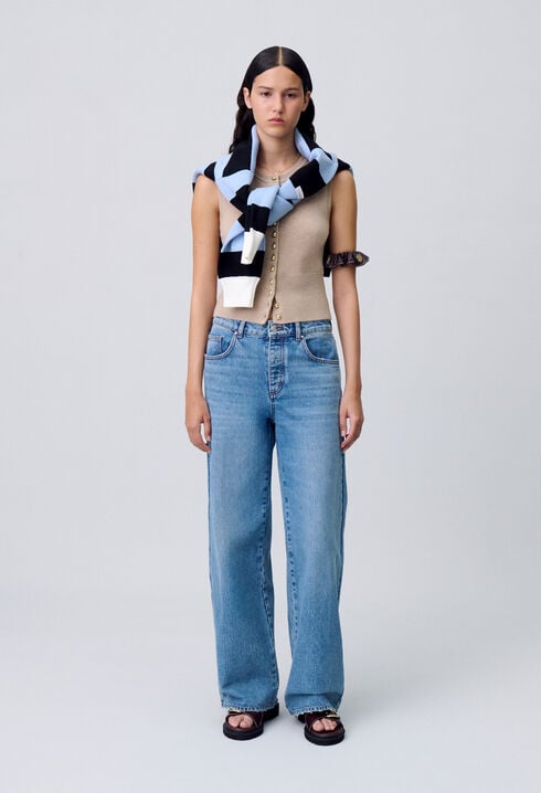 Wide-Leg Washed Denim Jeans
