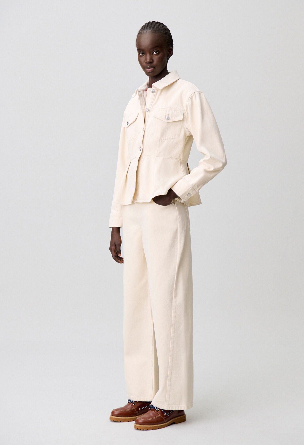 Blouson denim écru manches longues