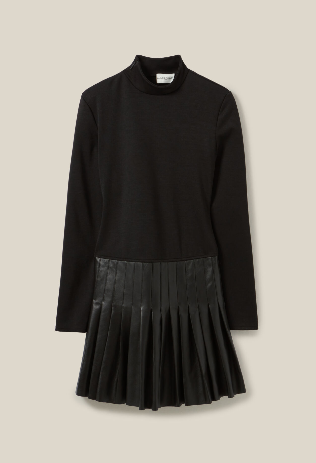 Robe noire bi-matière cuir