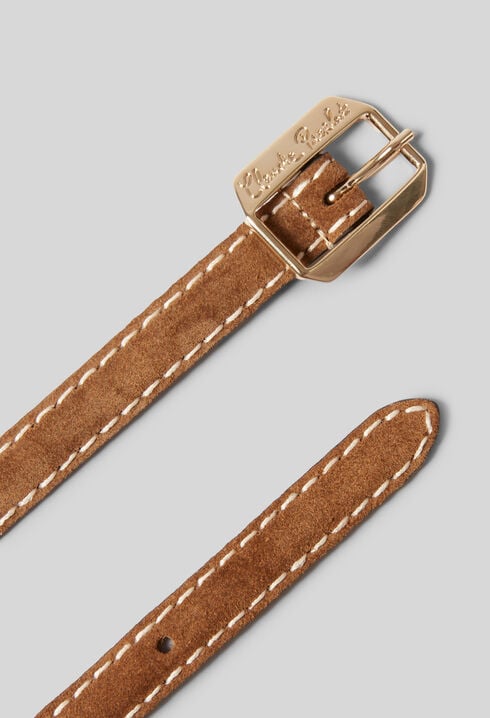 Suede belt with a gold buckle