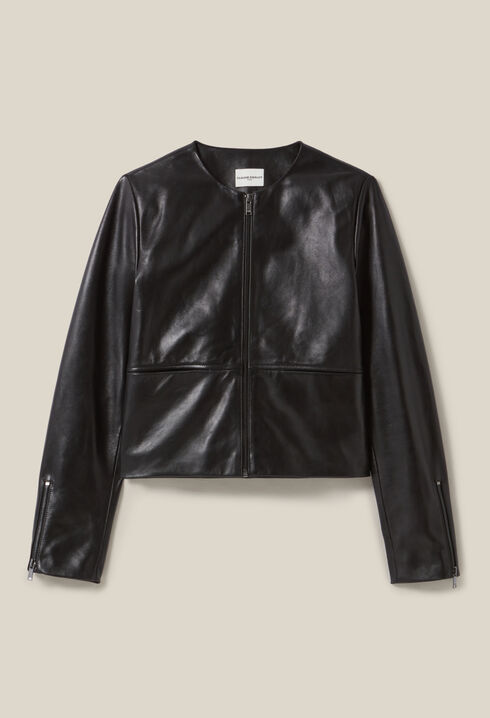 Veste cuir courte col rond