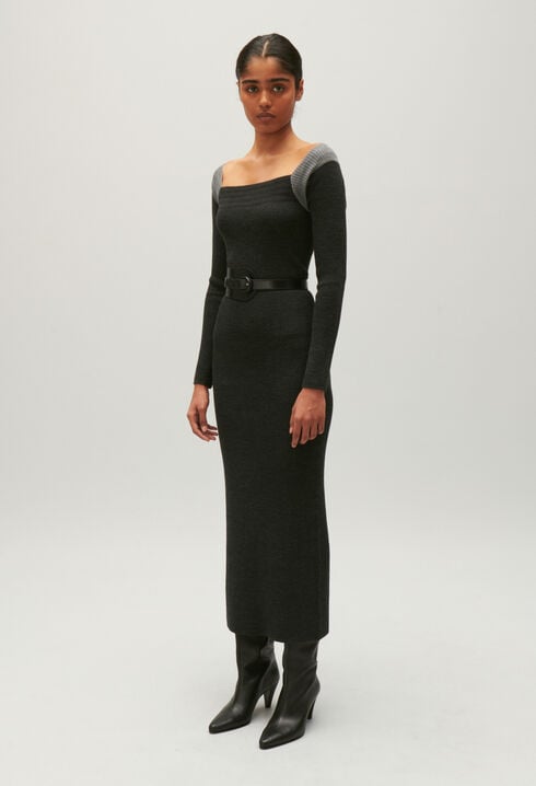 Robe longue maille gris chiné