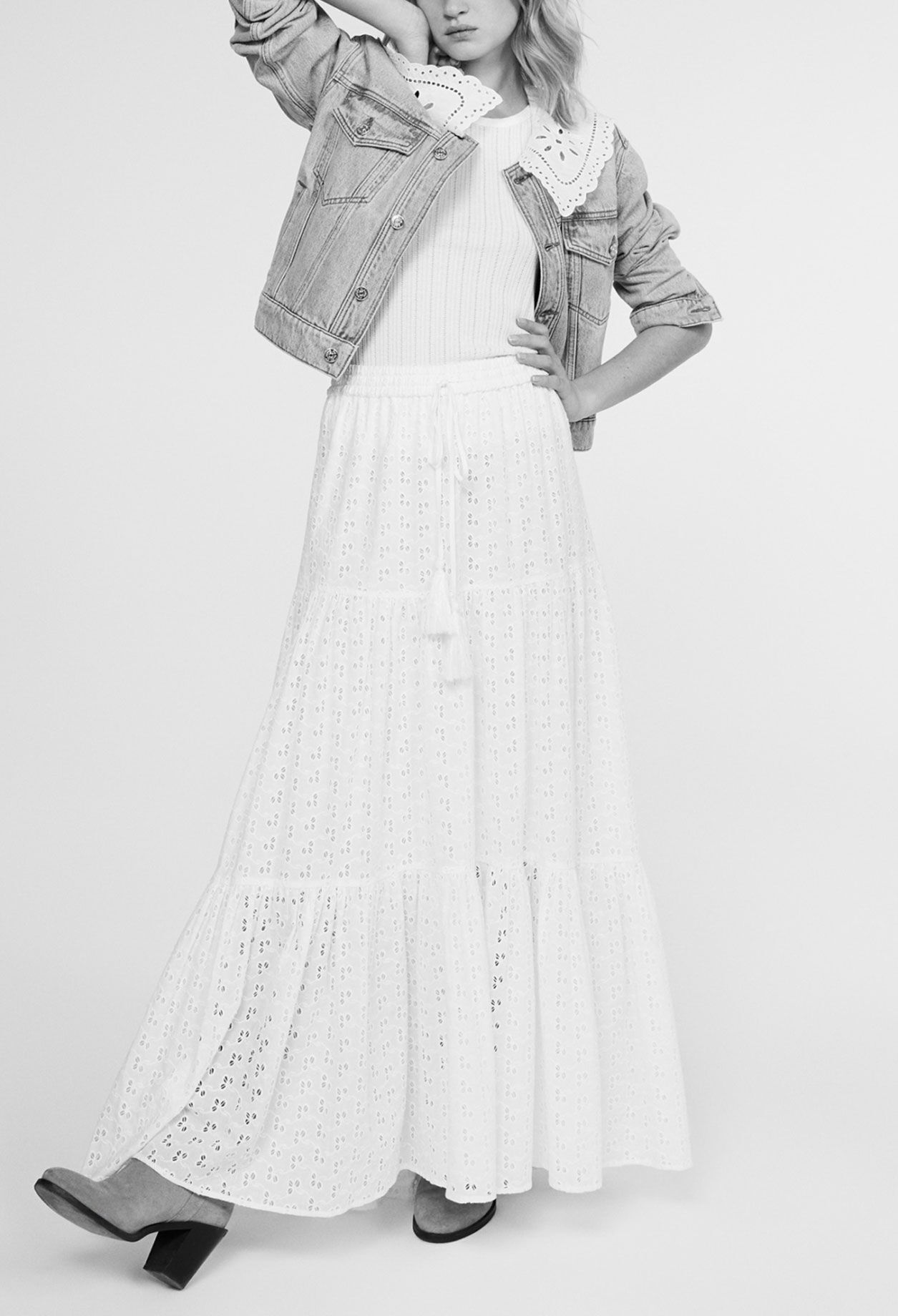 Jupe midi brodée en coton biologique
