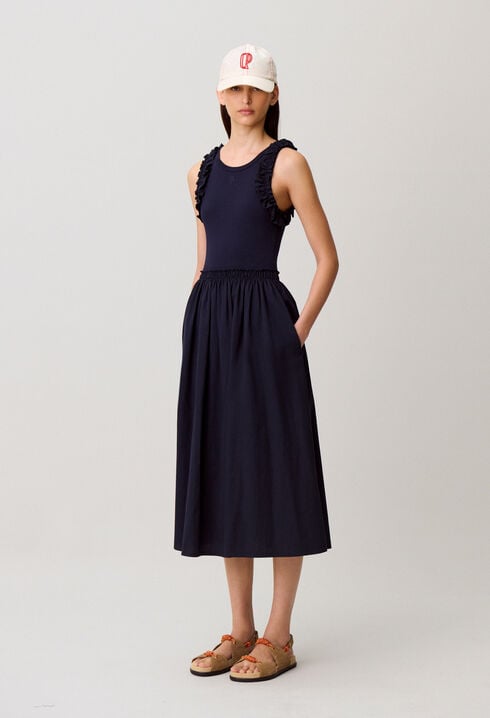 Bi-material cotton dress