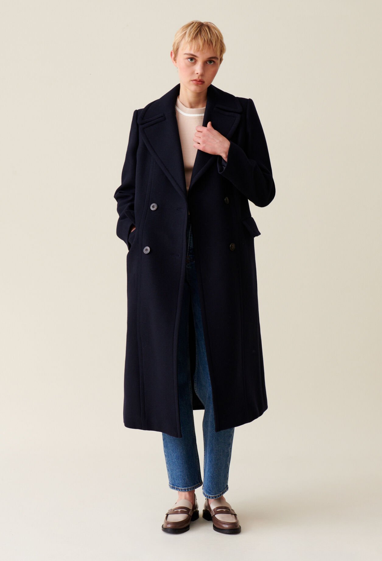 Long double-breasted coat